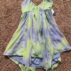 Green and Blue Textured Sleeveless Dress